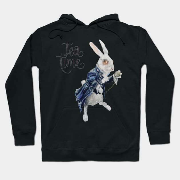 White Rabbit Tea Time Mug Hoodie by saraperry